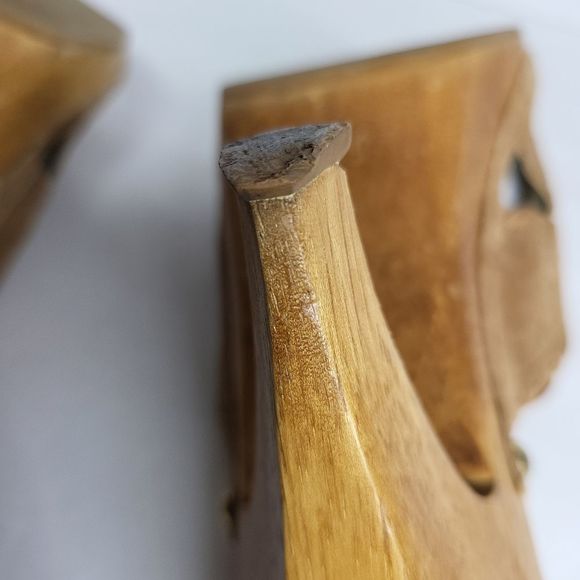 Michael Kors Brown Suede Leather & Wood Slide Heel Platform Mules Size 11 M - Picture 9 of 9